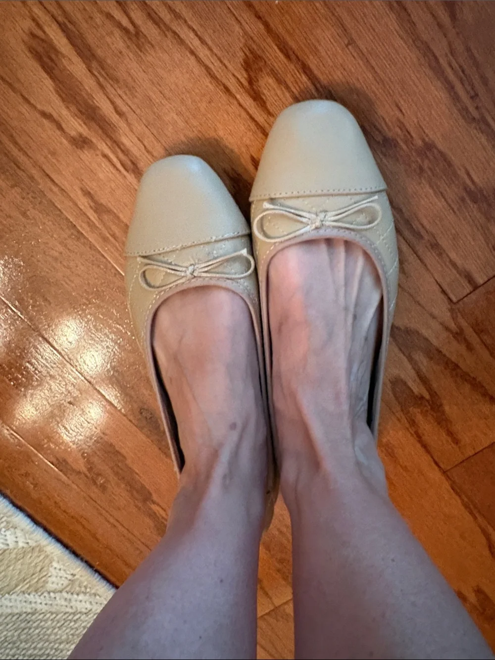 Quilted Nude Ballet Flats with Bow - Women
